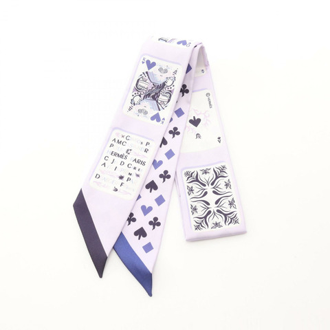 HERMES Twilly Jeu de Cartes 圍巾 絲綢 絲綢 紫色 多色 二手 女士