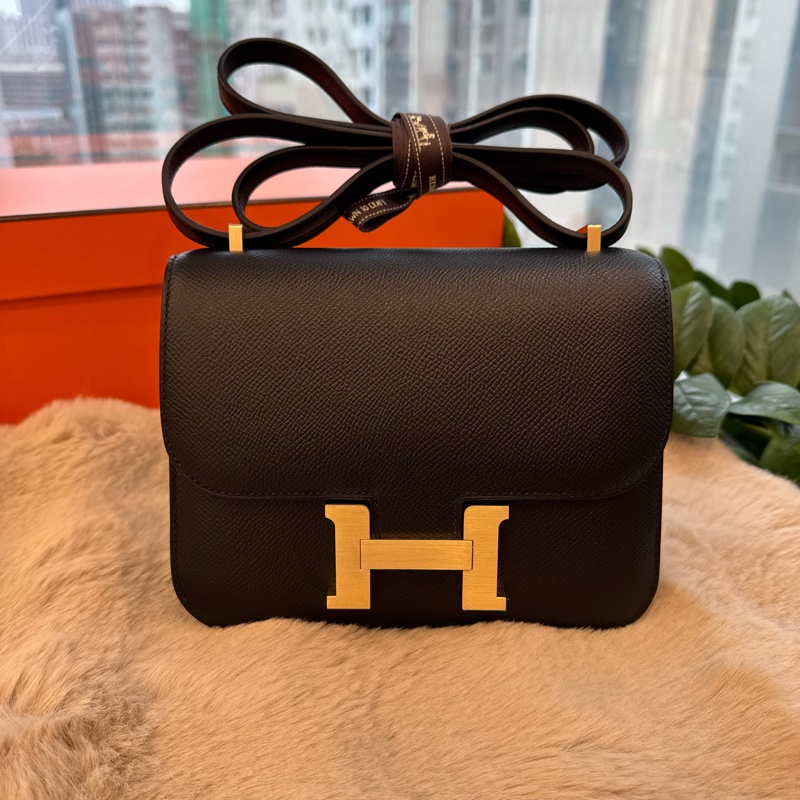 HERMES Constance mini 黑金 磨砂金釦epsom stamp K-6