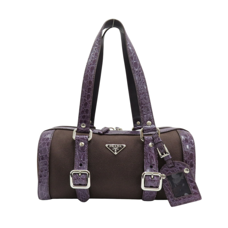 紫色 皮革 帆布 肩背包-0