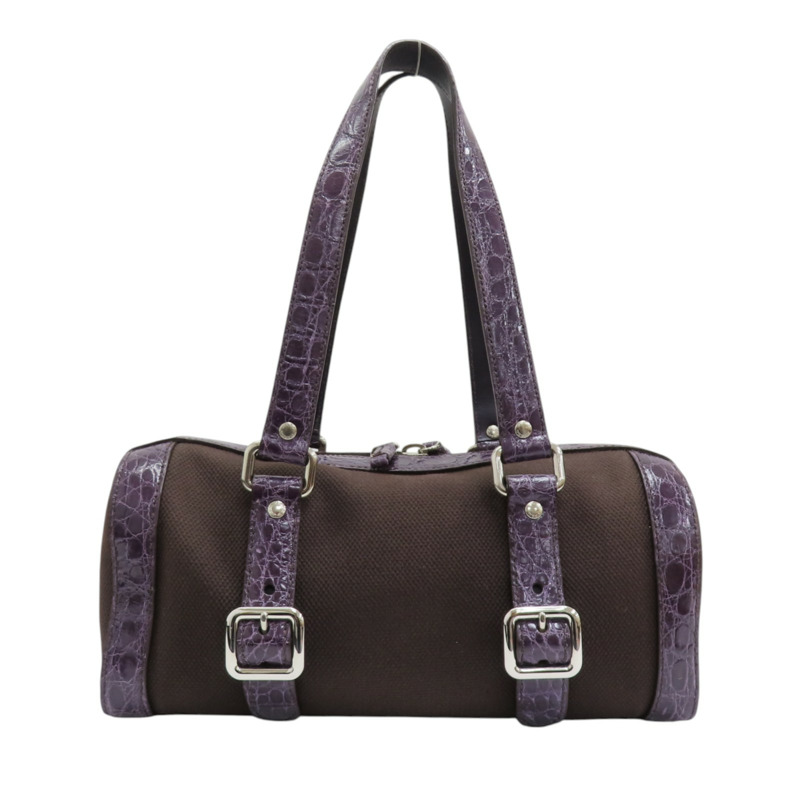 紫色 皮革 帆布 肩背包-1