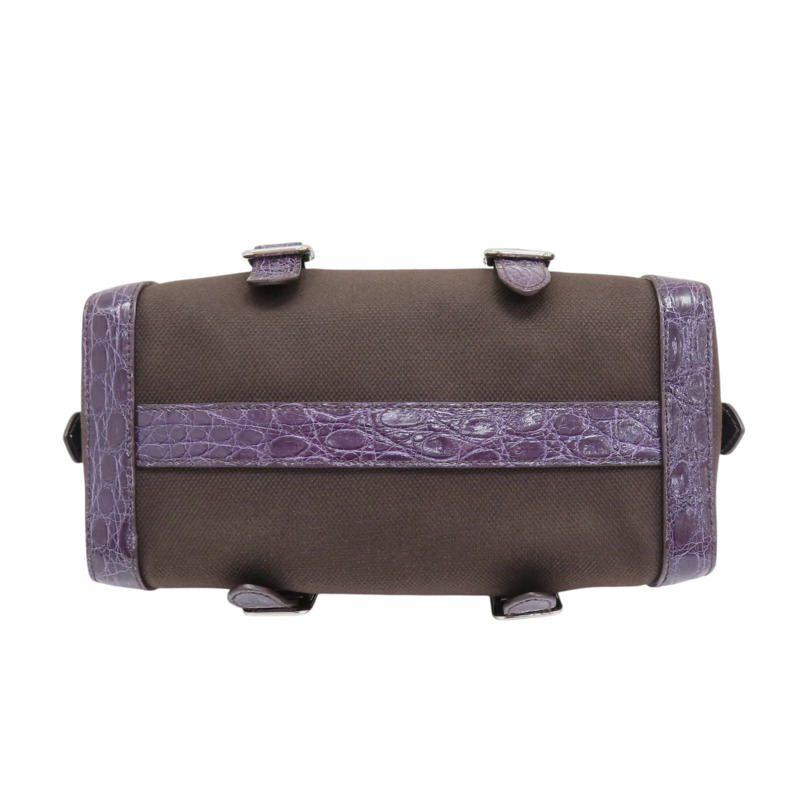 紫色 皮革 帆布 肩背包-3