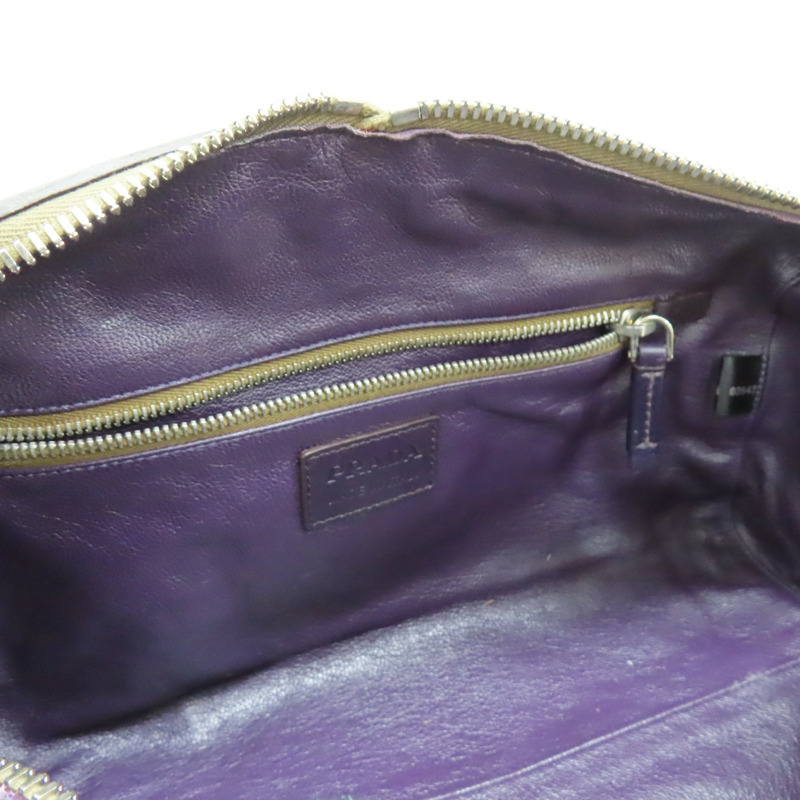 紫色 皮革 帆布 肩背包-4