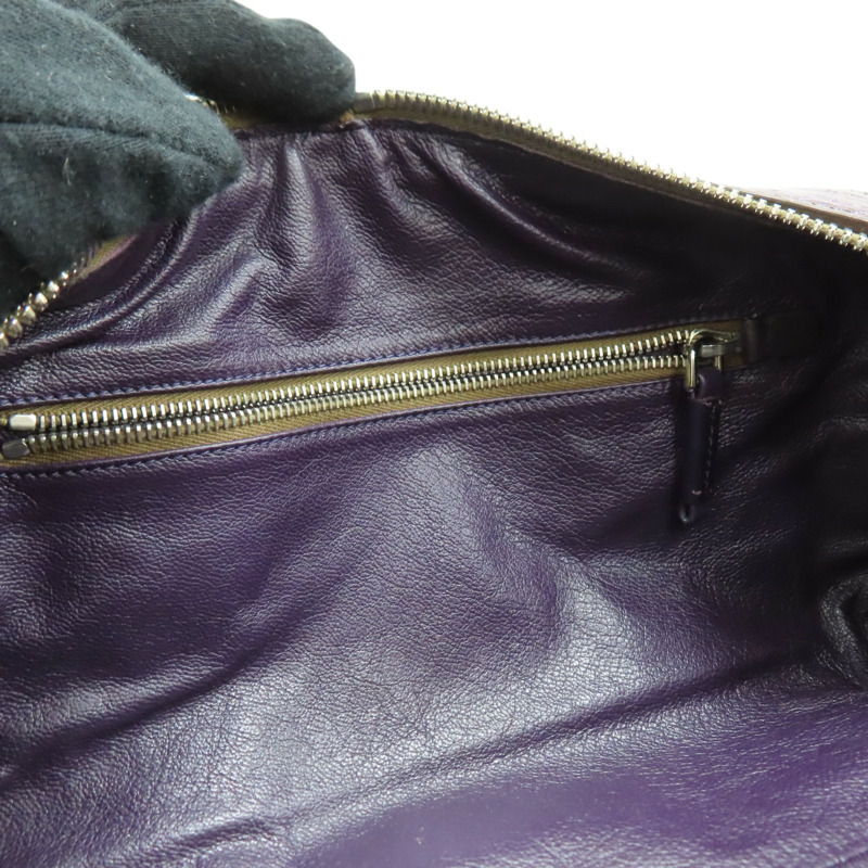 紫色 皮革 帆布 肩背包-5