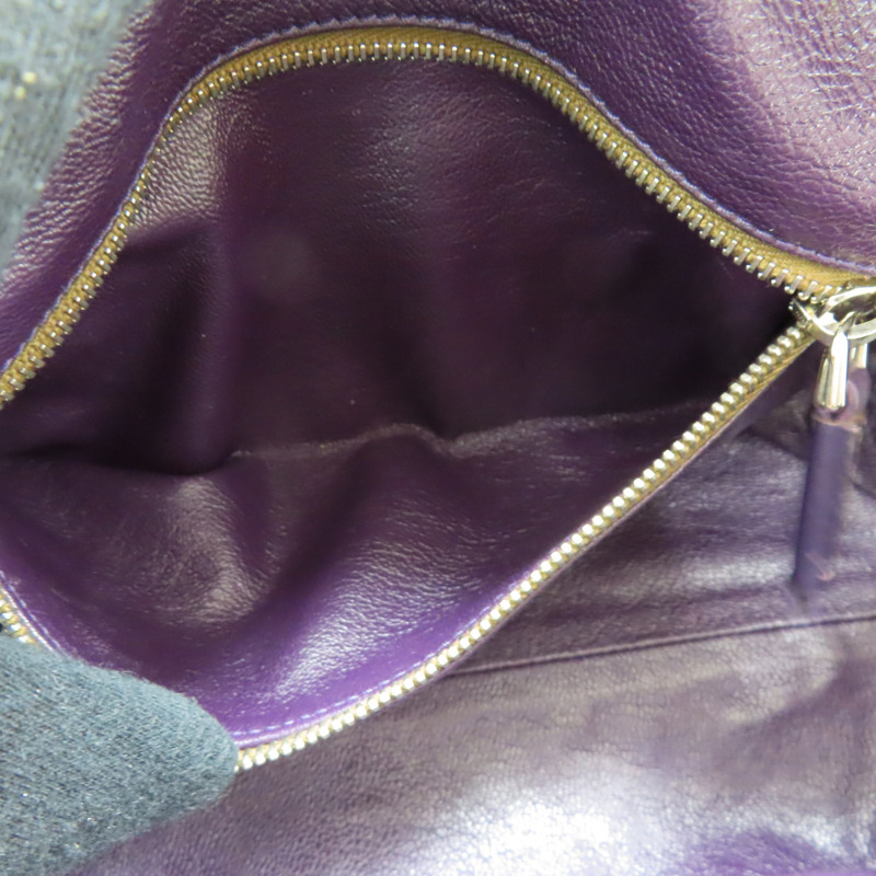 紫色 皮革 帆布 肩背包-7