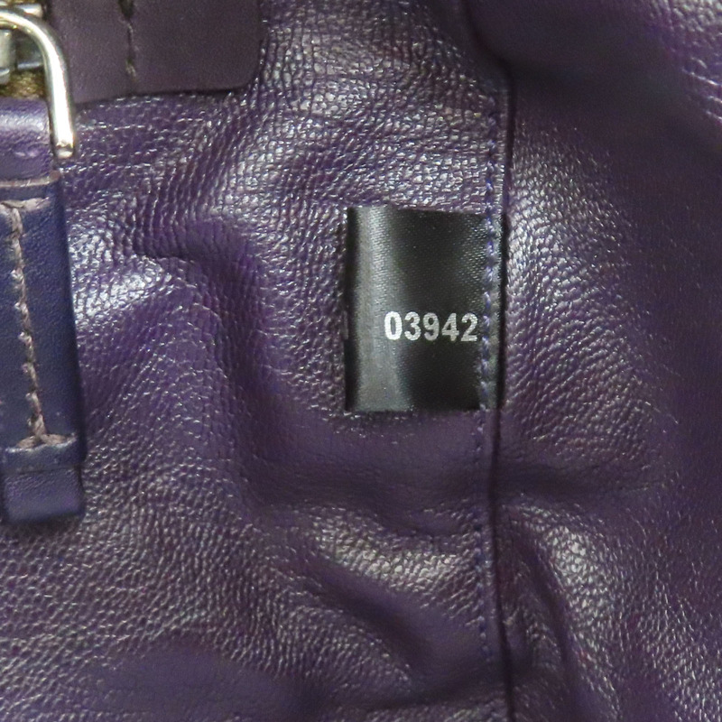 紫色 皮革 帆布 肩背包-10