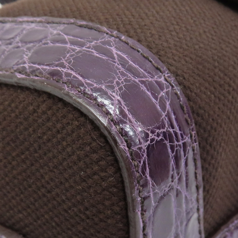 紫色 皮革 帆布 肩背包-12