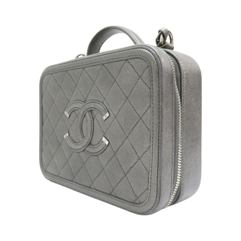 灰色 荔枝紋 牛皮 VANITY CASE 兩用包 A93343-2