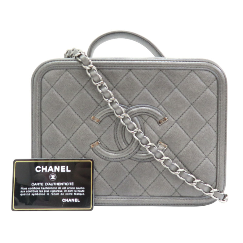 灰色 荔枝紋 牛皮 VANITY CASE 兩用包 A93343-11