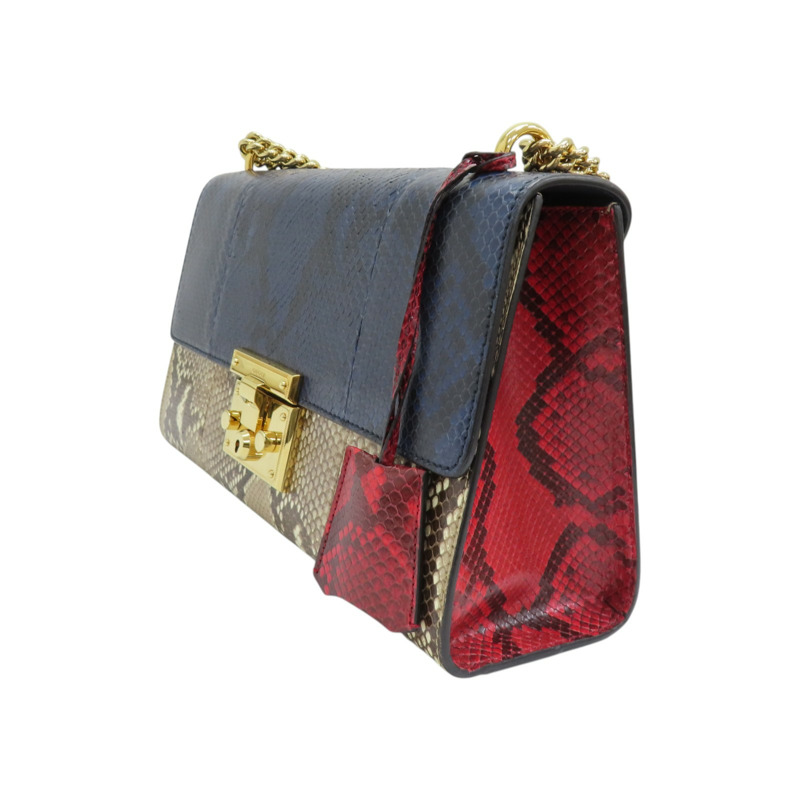 藍紅 蛇皮 皮革 PADLOCK 肩背包 409486-2