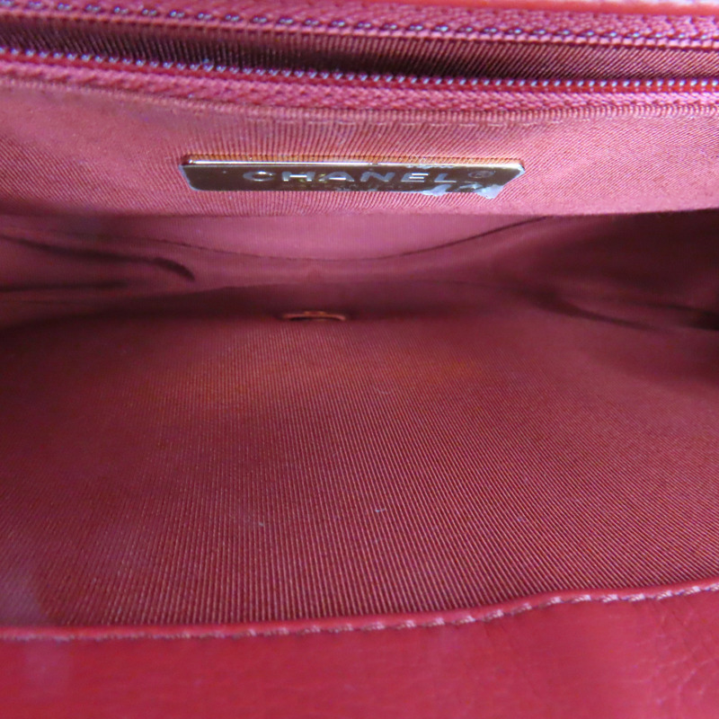 紅色 菱格紋 牛皮 鍊帶 肩背包-5