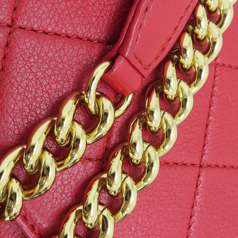 紅色 菱格紋 牛皮 鍊帶 肩背包-16