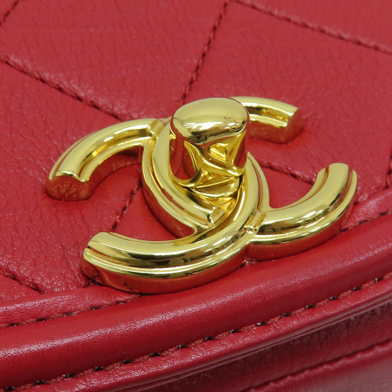 紅色 菱格紋 牛皮 鍊帶 肩背包-17