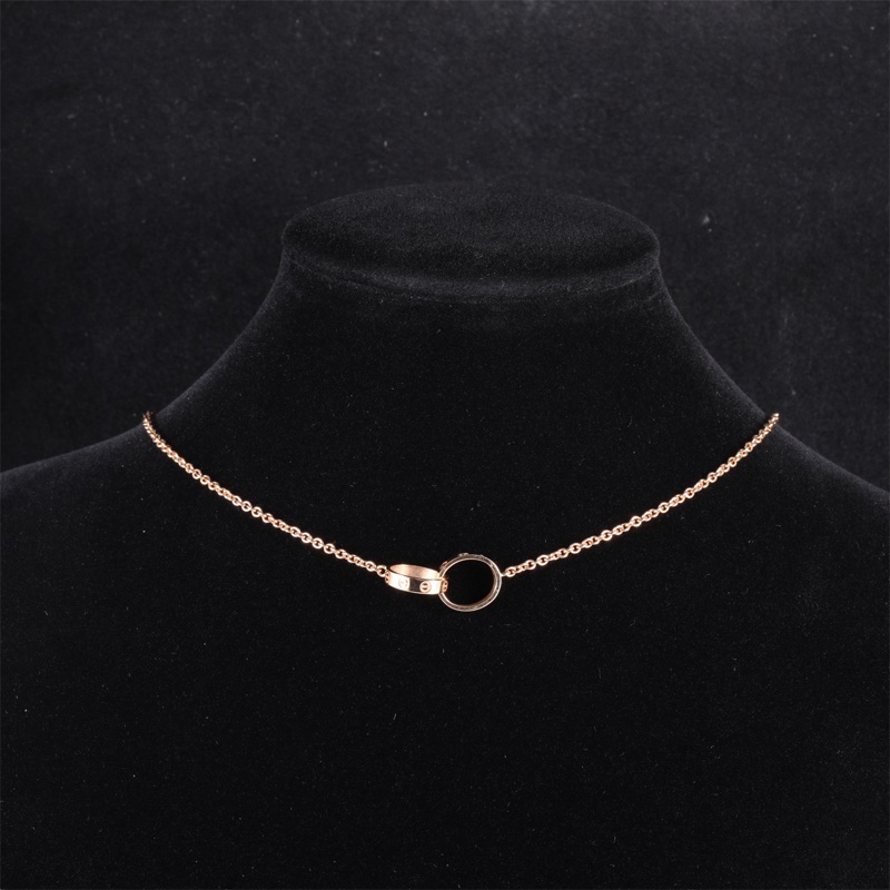CARTIER(卡地亞) LOVE 18K金 雙環項鏈 18K玫瑰金 項鏈 玫瑰金-0