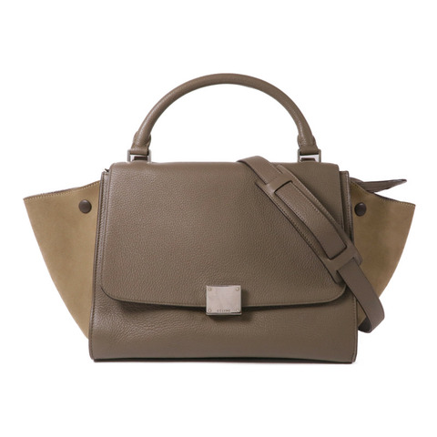 CELINE 牛皮皮革Trapeze銀扣手挽肩背兩用袋