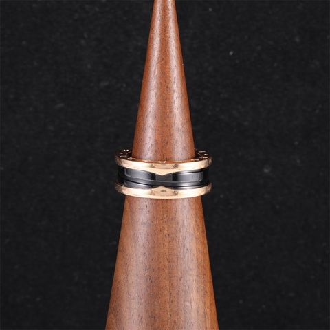 BVLGARI(寶格麗) B.ZERO1 彈簧戒指 三圈 18K玫瑰金/黑陶瓷 53 玫瑰金