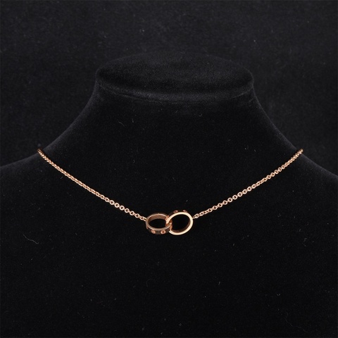 CARTIER(卡地亞) LOVE 18K金 雙環項鏈 18K玫瑰金