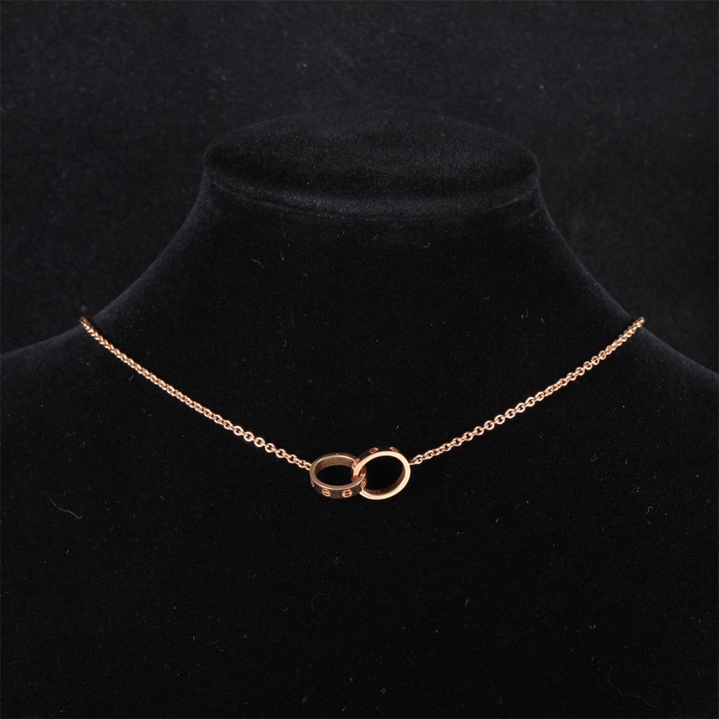 CARTIER(卡地亞) LOVE 18K金 雙環項鏈 18K玫瑰金-0
