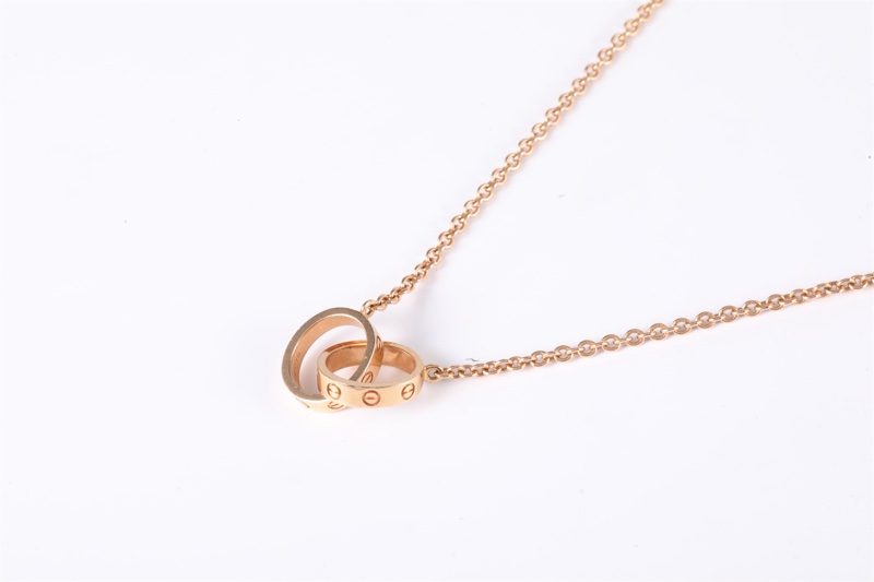 CARTIER(卡地亞) LOVE 18K金 雙環項鏈 18K玫瑰金-1