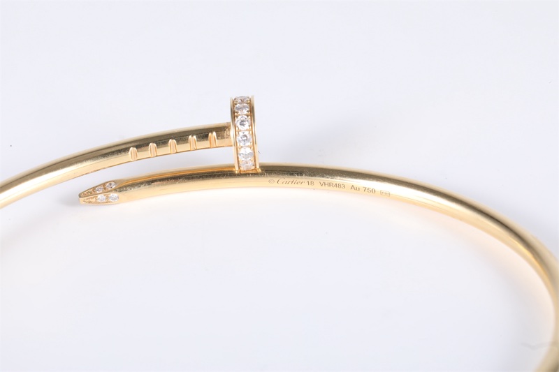 CARTIER(卡地亞) JUSTE UN CLOU 細版20鑽釘子手鐲 18K黃金/鑽石 18號 黃金 18K-3