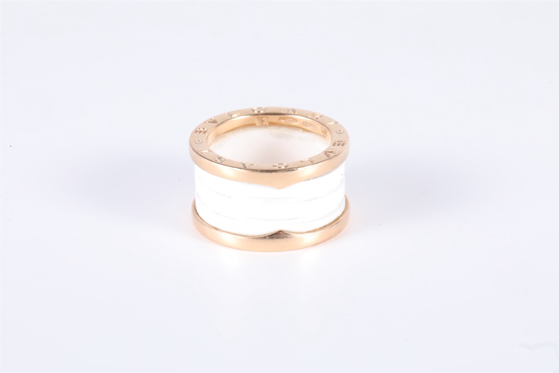 BVLGARI(寶格麗) B.ZERO1 彈簧戒指 四圈 18K玫瑰金/白陶瓷 52-3