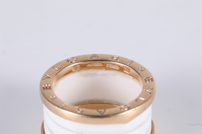BVLGARI(寶格麗) B.ZERO1 彈簧戒指 四圈 18K玫瑰金/白陶瓷 52-5