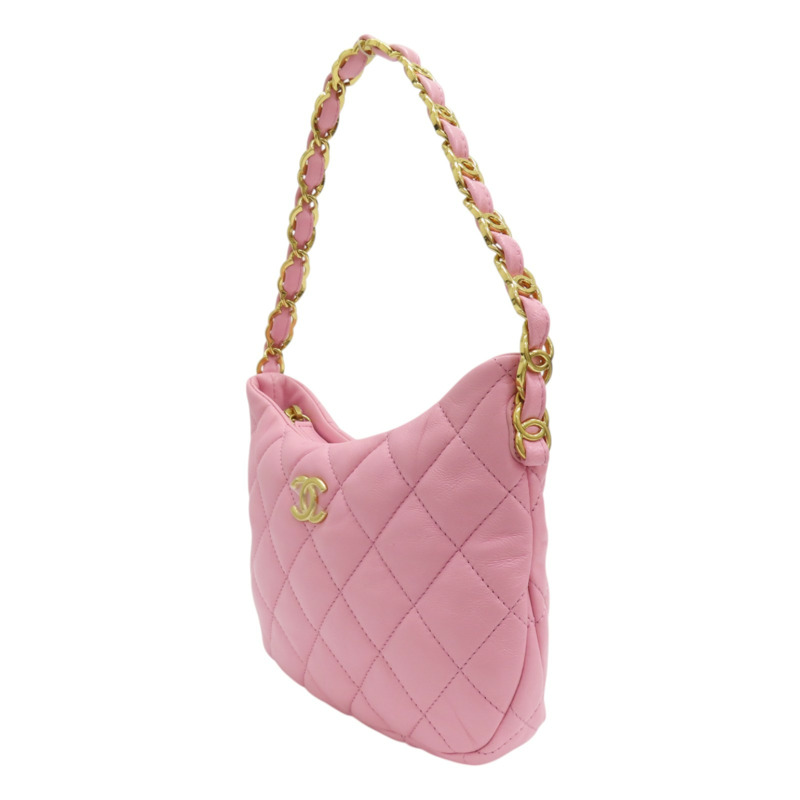 粉色 菱格紋 牛皮 鍊帶 HOBO 肩背包 AS3562-2