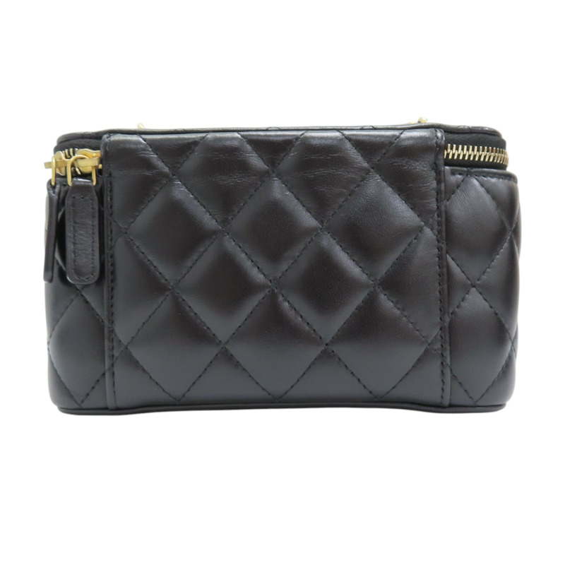 黑色 菱格紋 羊皮 Vanity Case 化妝箱 肩背包 AP1341-1