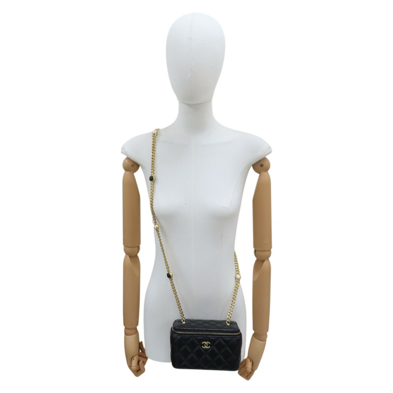 黑色 菱格紋 羊皮 Vanity Case 化妝箱 肩背包 AP1341-10