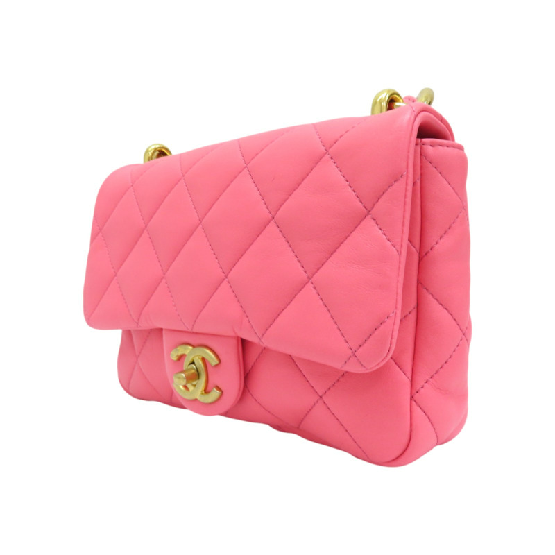 粉色 菱格紋 牛皮 鍊帶 Funky Town 肩背包 AS3214-2