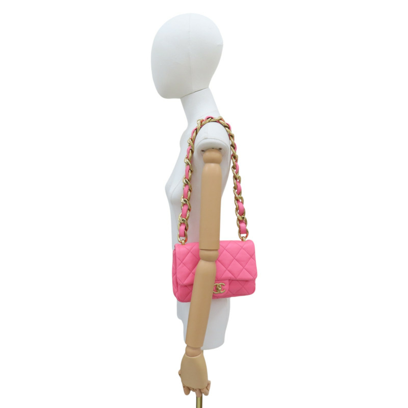 粉色 菱格紋 牛皮 鍊帶 Funky Town 肩背包 AS3214-9