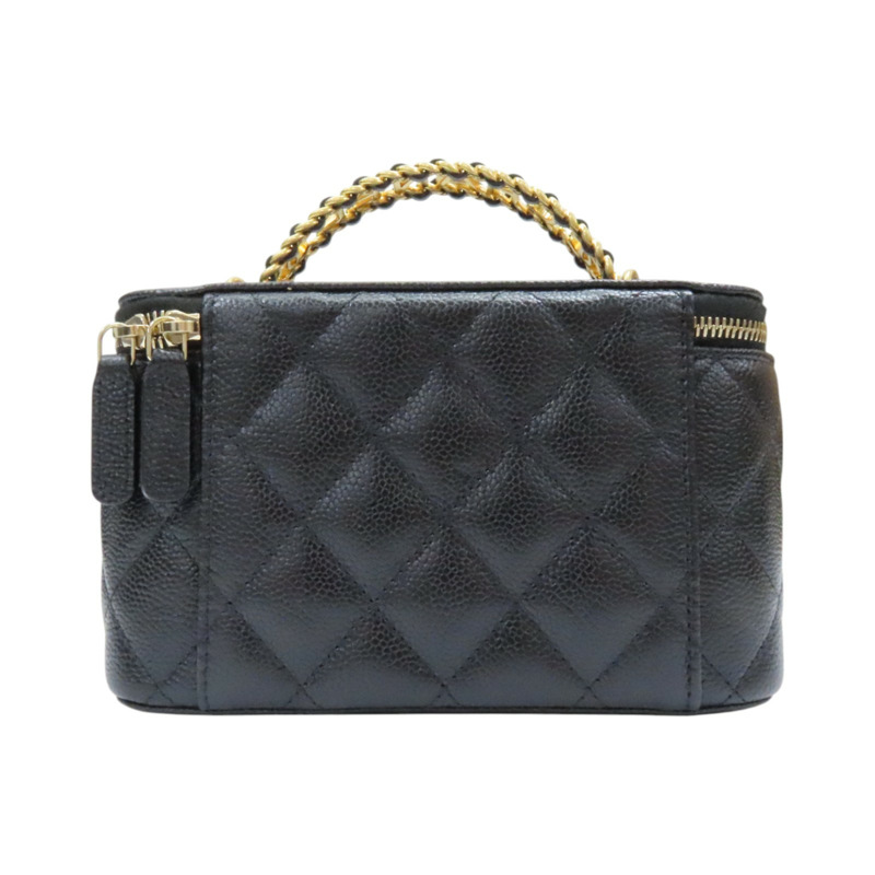 黑色 荔枝紋 牛皮 Top Handle Vanity Case 兩用包 無卡-1