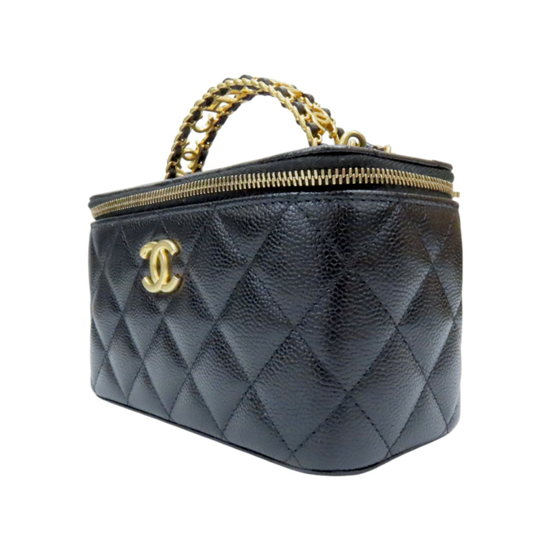 黑色 荔枝紋 牛皮 Top Handle Vanity Case 兩用包 無卡-2