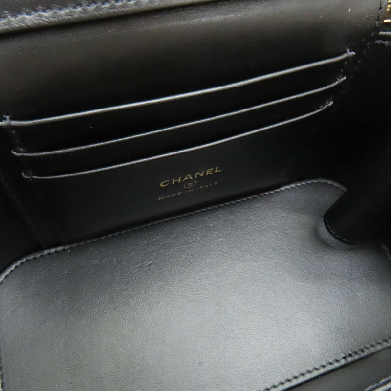 黑色 荔枝紋 牛皮 Top Handle Vanity Case 兩用包 無卡-4