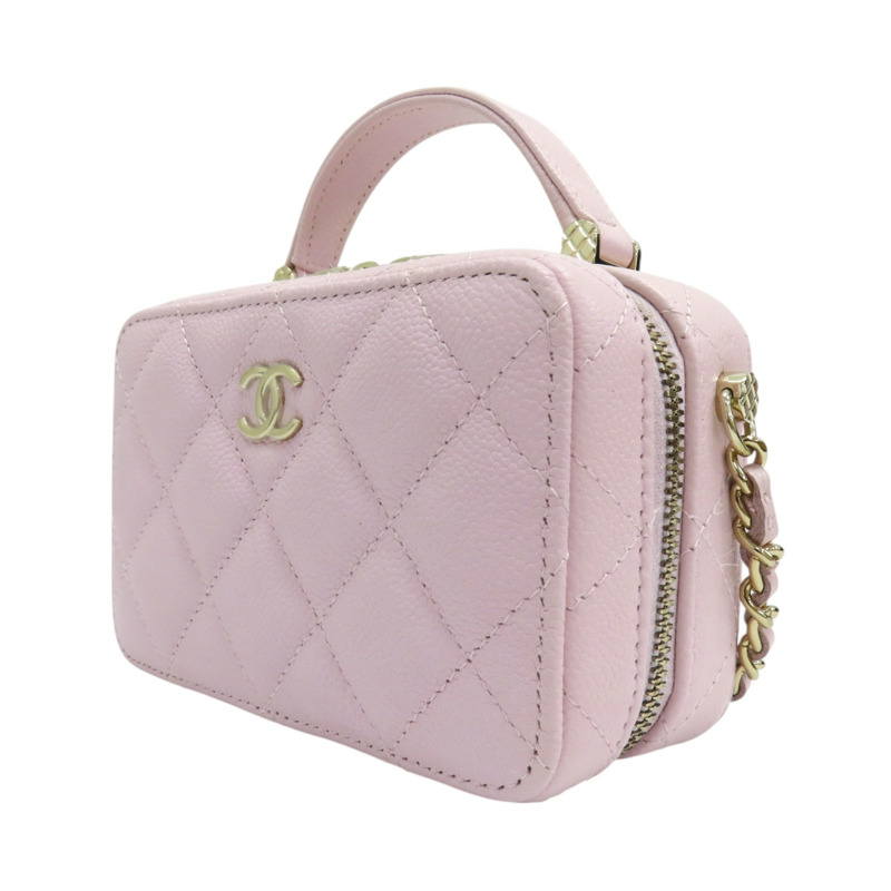 粉色 荔枝紋 牛皮 鍊帶 Top Handle Vanity Case 兩用包-2
