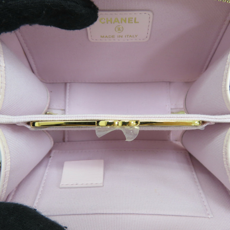 粉色 荔枝紋 牛皮 鍊帶 Top Handle Vanity Case 兩用包-4