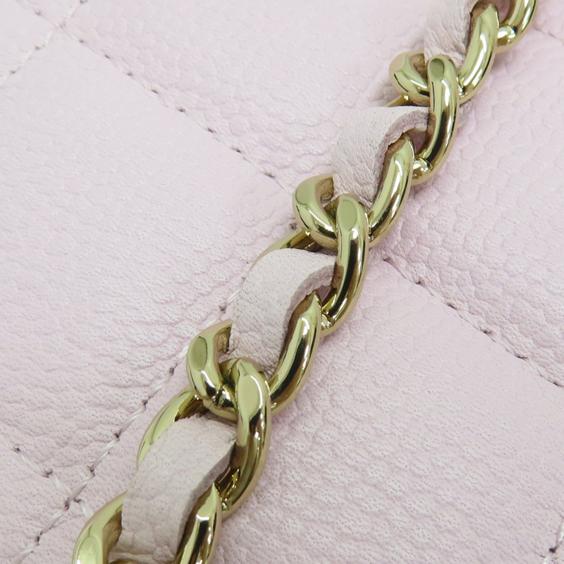 粉色 荔枝紋 牛皮 鍊帶 Top Handle Vanity Case 兩用包-16