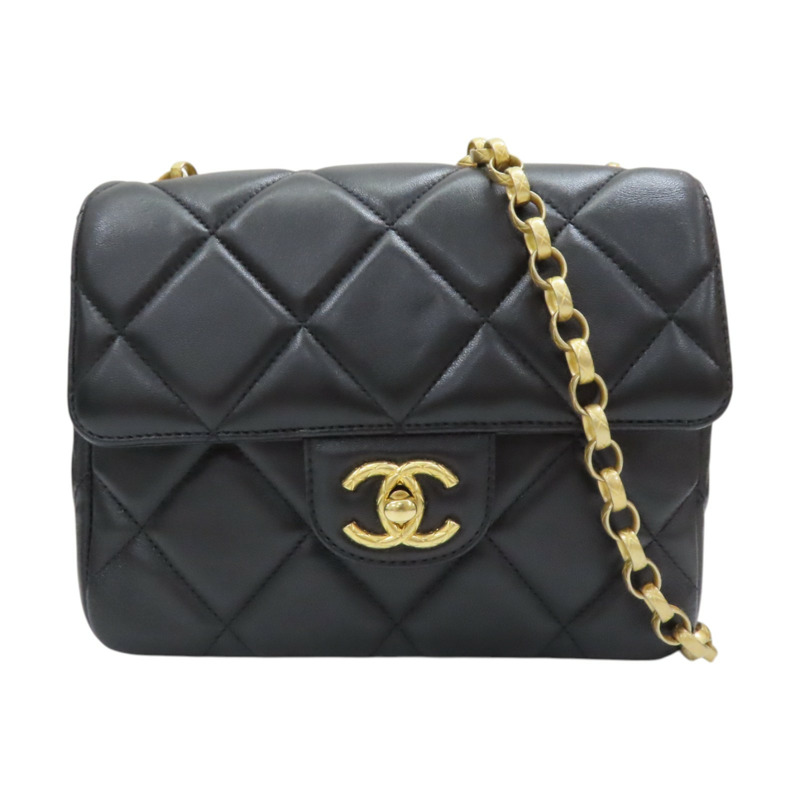 黑色 菱格紋 羊皮 鍊帶 肩背包 AS2693-0