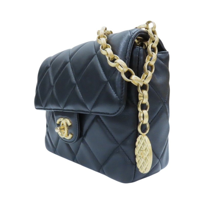 黑色 菱格紋 羊皮 鍊帶 肩背包 AS2693-2