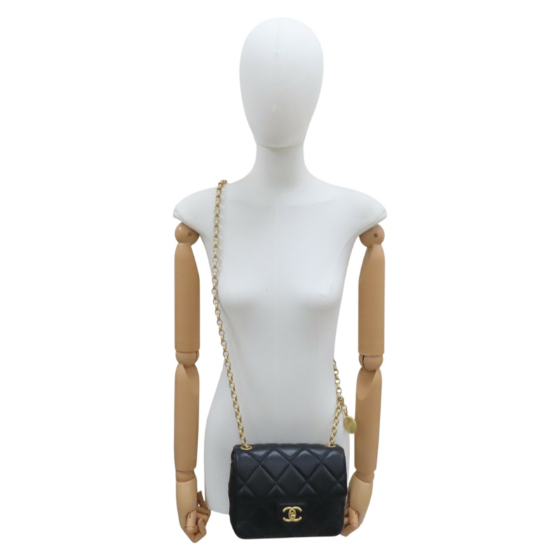 黑色 菱格紋 羊皮 鍊帶 肩背包 AS2693-9