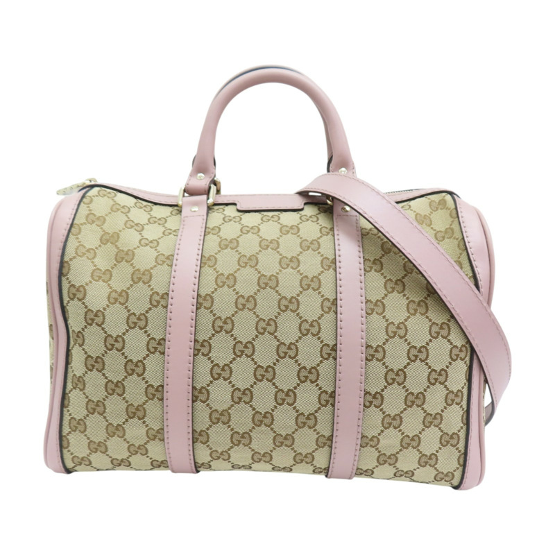 棕色 帆布 粉色 牛皮 波士頓包 手提包 247205-0