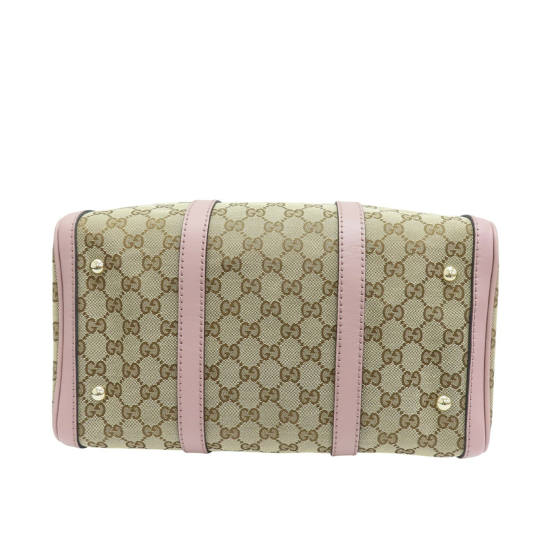 棕色 帆布 粉色 牛皮 波士頓包 手提包 247205-3