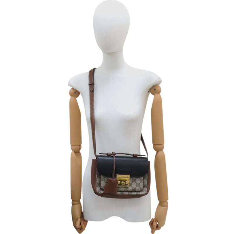 烏木色 GG PVC塗層帆布 肩背包 658487-13