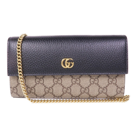 GUCCI 塗層帆布/皮革Chain Shoulder金扣鏈帶肩背袋