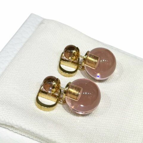 【美收精品】Dior粉色透明珠珠耳環 3-114