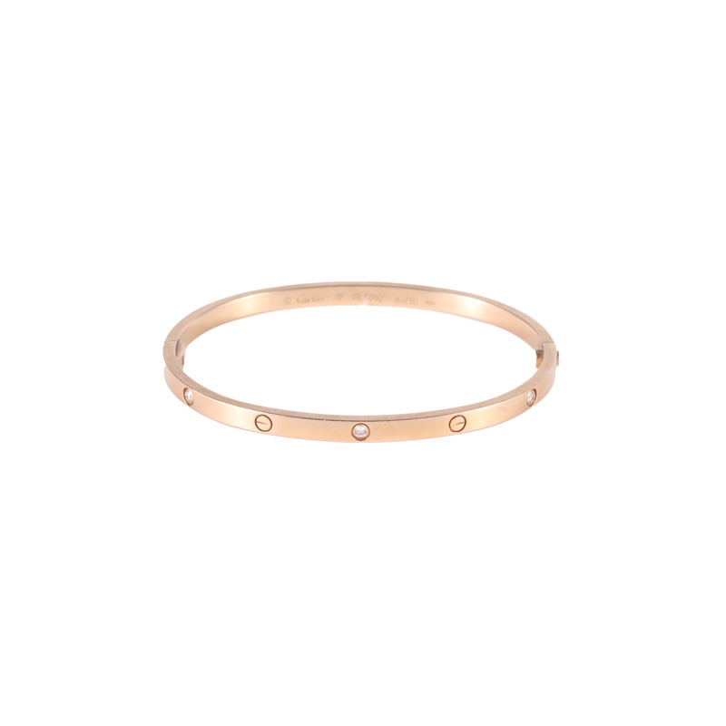 CARTIER(卡地亞) LOVE 18K金 六鑽 窄版手鐲 18K玫瑰金/鑽石 17號 玫瑰金 18K-4