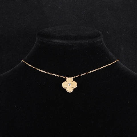 VAN CLEEF&ARPELS(梵克雅寶) Vintage Alhambra 中號單花項鏈 2018年聖誕 單鑽 18K黃金/鑽石/金貝母 項鏈