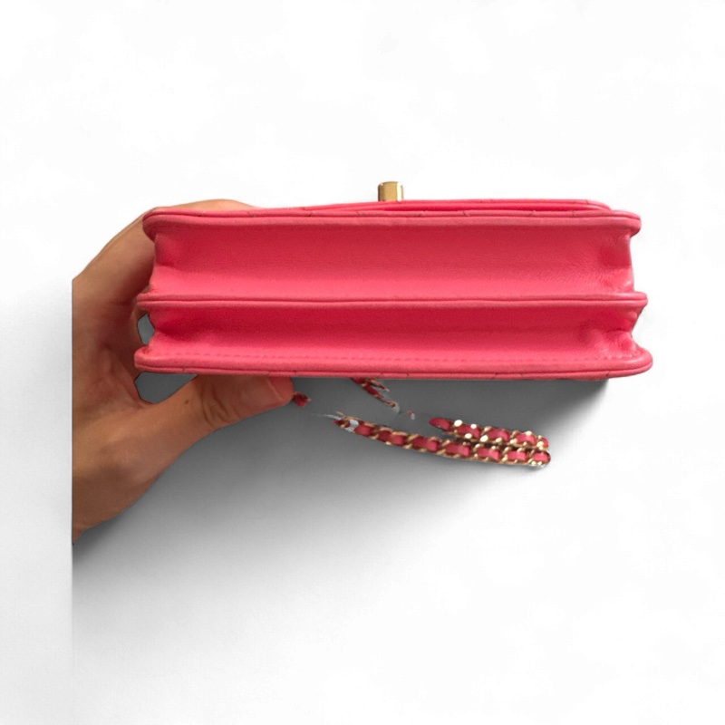 （大概8成新）CHANEL 金雙C Trendy CC 羊皮斜背包(AP1762-粉)-3