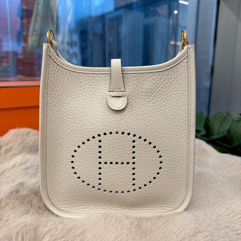HERMES Mini Evelyne 奶昔白金stamp K-5