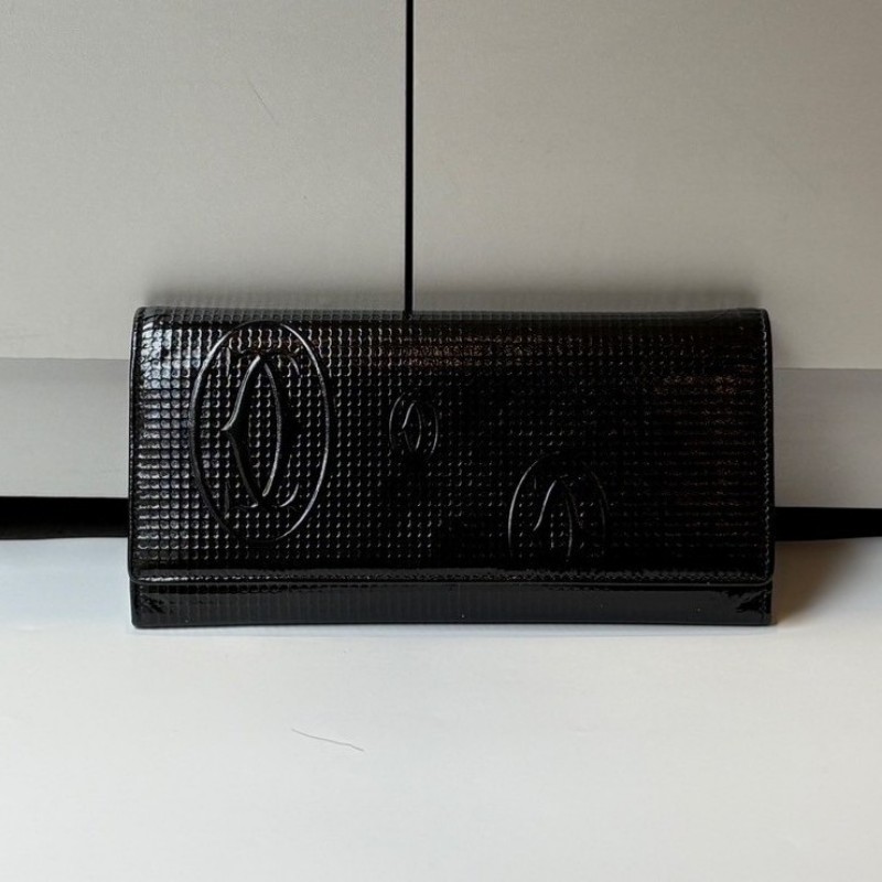 Cartier 黑色漆皮下蓋長夾-0