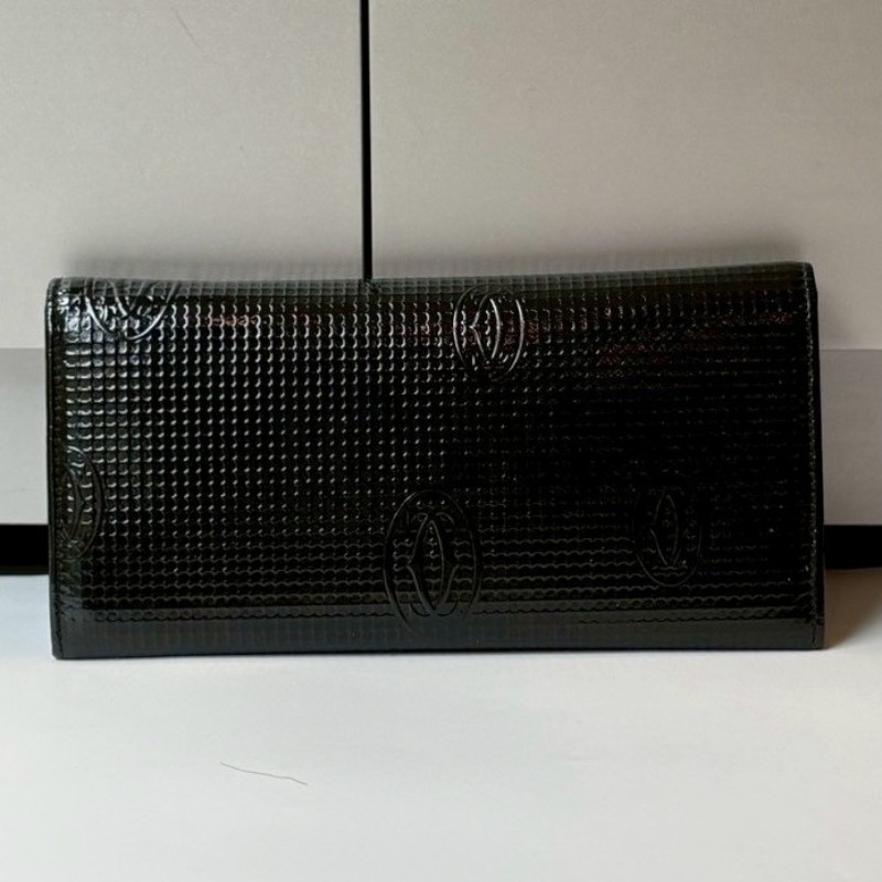 Cartier 黑色漆皮下蓋長夾-1